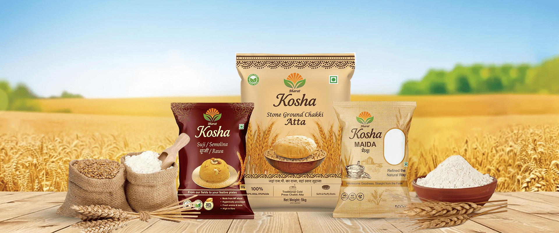Kosha Products in a Wheat Field